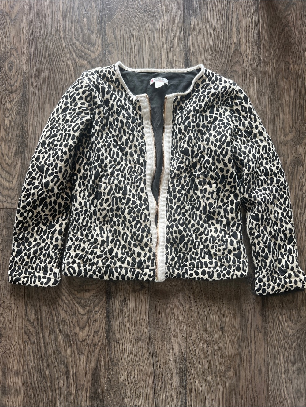 Kids Crewcuts Leopard Print Open-Front Jacket - Black & Cream - Size 6/7